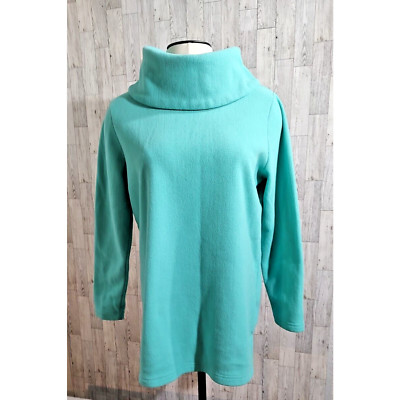 D & Co. Woman Green Fleece Tunic Top Size M Cowl Neck Slits Stretch Soft Cozy-image