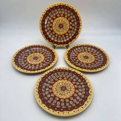 4 VTG Pier 1 Imports Helena Salad Plates Red Yellow Floral Earthenware EUC-image
