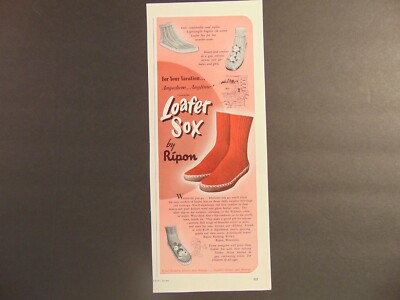 1949 LOAFER SOX By Ripon Cozy Comfort Wool & Leather art print ad-image