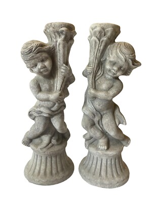 RAZ IMPORTS Pair Of Cherub Angels 9” Resin Taper Decorative Candle Holders-image