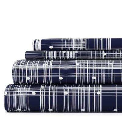 Becky Cameron Sheet Set Hypoallergenic Geometric Microfiber Soft in Navy Blue-image