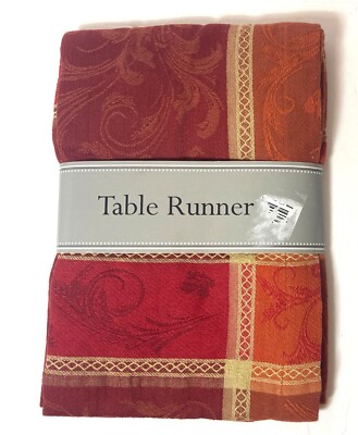 DESIGN IMPORTS DII HARVEST WHEAT JACQUARD RED TABLE RUNNER 14