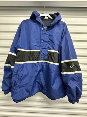 Nike Men's Vintage 90s/y2k Hooded Windbreaker Jacket Blue/Navy/White 1/4 Zip Xxl-image