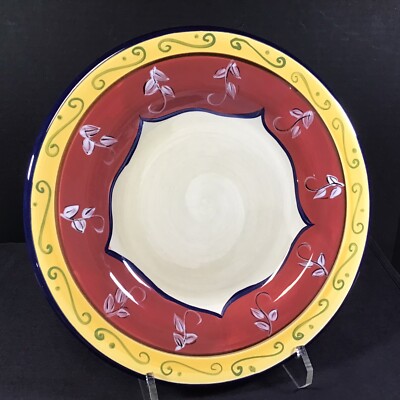 Pier 1 Imports 11” Hand Painted Vallarta Dinner Plate Tuscan style Yellow Red-image