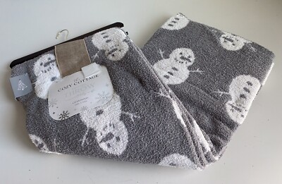 The Cozy Cottage Christmas Snowman Grey Oversized Soft Throw Blanket 50X70” NEW-image