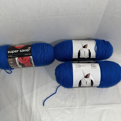 Red Heart Super Saver & Mainstays Yarn Lot Medium 4 Weight 7oz Each Royal Blue-image