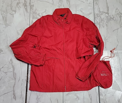 Vintage Woolrich Full-Zip Hidden Hood Windbreaker Red Nylon Jacket Mens Large-image
