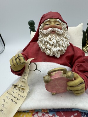 VINTAGE 1992 Clothtique Possible Dreams Santa in Bed Music Box White Christmas-image