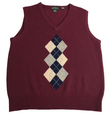 Vintage Four Winds Sweater Vest Mens L Burgundy Argyle Knit Wool Preppy Golf 90s-image