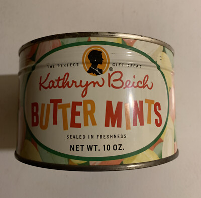 Vintage  Kathryn Beich Butter Mints Candy Tin Sealed Key Wind Full NOS Christmas-image