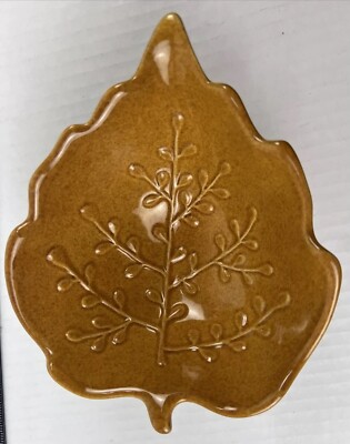 Pier 1 Imports Stoneware Yellow Golden Fall Leaf Footed Bowl Dishwasher Safe-image