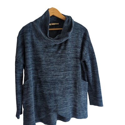 AXYEH Women's M Blue Wrap Cowl Knit Sweater Oversized Stretch Cozy-image