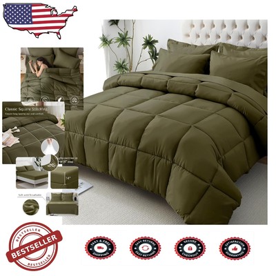 Oeko-TEX Certified California King Comforter Set in Olive Green - Cozy Elegance-image