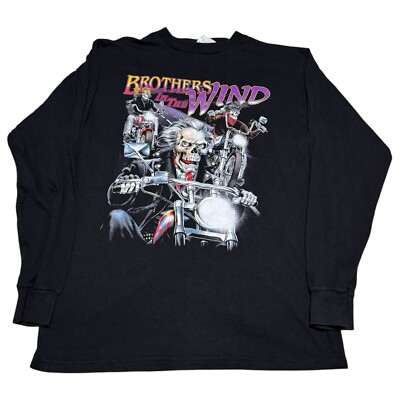 Vintage Tultex Brothers in the Wind Skeleton Biker Long Sleeve Shirt Adult Large-image