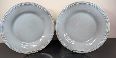 2 Dinner Plates Pier 1 Imports Spice Route Grey Gray Beaded Edge Stoneware NEW-image