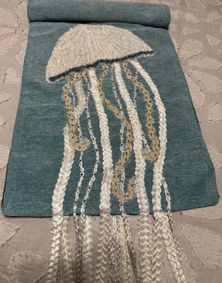 Pier 1 Imports Jelly Fish Beaded Table Runner 13”x72” Turquoise Beach Sea Ocean-image