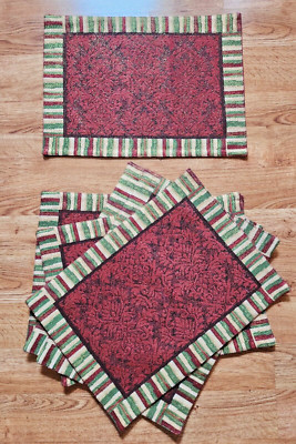 Pier 1 Floral Stripes Sparkle Placemats Set Of 6 Cloth Multicolor Place Settings-image