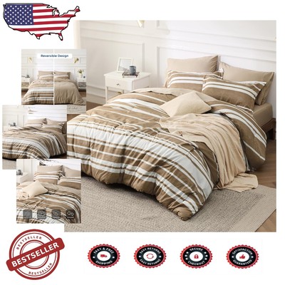 Elegant 7-Piece King Comforter Set with Cozy Khaki Stripes & OEKO-TEX Cert.-image