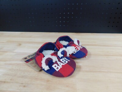 Dearfoams Cozy Comfort Baby Bear Plaid Closed Back Slippers-Navy Plaid-3/4-NWT-image