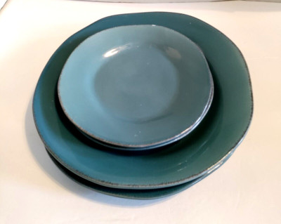 4 Pc. Pier 1 Imports Teal Elemental 2 Salad 2 Dinner Plates-image