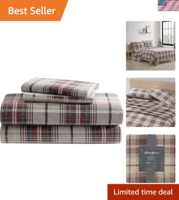 Cozy King Sheet Set - Warm Cotton Flannel with Deep Pockets in Montlake Plaid-image