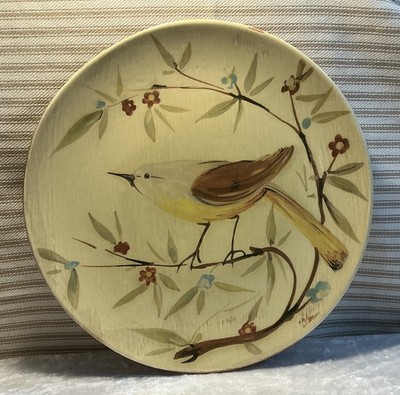 Pier 1 Imports Plate - Italy - Earthenware Hand Painted Bird and Flowers-image