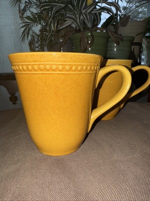 2 - Pier 1 Imports SPICE ROUTE GINGER Yellow Beaded Stoneware Coffee Mug (T9).-image