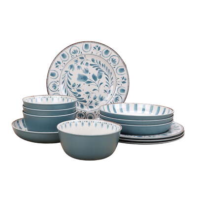 Better Homes & Gardens 12-Piece Melamine Dinnerware Set, Blue-image