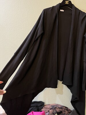 SPLENDID CLASSIC BLACK COTTON COMFORTABLE COZY SWING CARDIGAN SWEATSHIRT JACKET-image