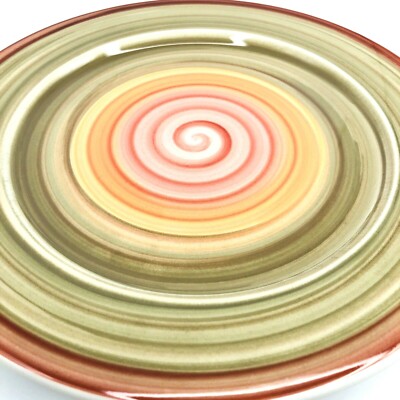 Pier 1 Imports Valencia Italy Dinner Plate 12” Ceramic Green Orange Red Circles-image