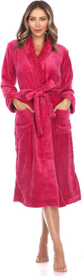 White Mark Super Soft Cozy Lounge Robe with Pockets Burgundy S/M-image
