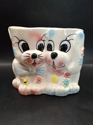 Puppy And Kitten (with mouse) Planter; United Import, Taiwan; 1960s -image