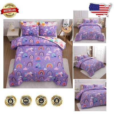 All-Season Colorful Comforter Set - 3-Piece Rainbow Design for Cozy Kids' Rooms-image
