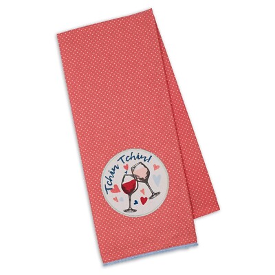 Wine Lover Cotton Kitchen Dish Towel - Wine Glass Tchin Tchin Cheers 18x28 NEW-image
