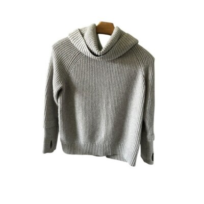 Cowl Neck Sweater Thumb Hole Cuffs Knit Pullover Gray Comfy Casual-image