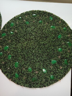 Vintage Pier 1 Imports Placemats Emerald Green beaded design Set Of 2 Ornate-image