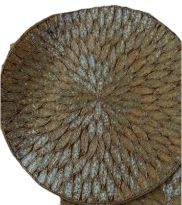 Set 5* Pier 1 Imports Beaded Placemats Round Bronze Gold 15” Party Holiday-image