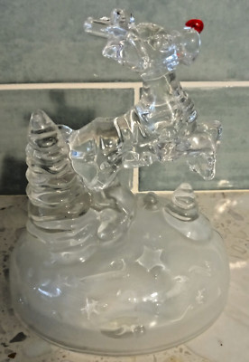 Cristal d'Arques France Vintage Musical Glass Rudolph Reindeer Red Nose Figurine-image