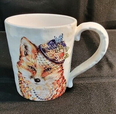 Pier 1 Imports Exclusive Fox w/ Fancy Hat & Necklace Ironstone Coffee Mug (Chip)-image