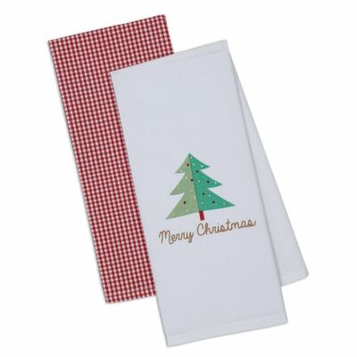 Merry Christmas Tree Dishtowel Set of 2 from Design Imports 100% Cotton-image