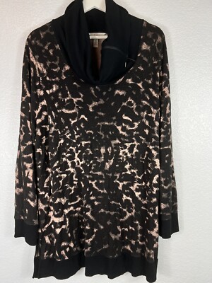 Soma Sz XL Pullover Sweater Zippered Cowl Neck Black Blush Long Sleeve Soft-image