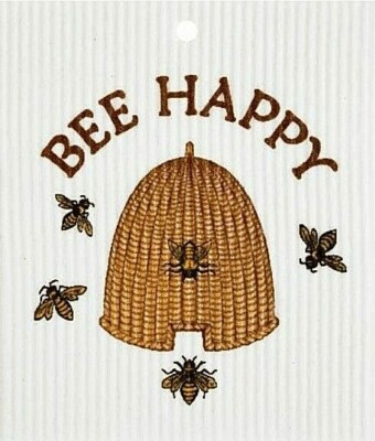 Bee Happy Swedish Dishcloths ~~ Set of 2 ~~ Made in Sweden ~~ F/S-image