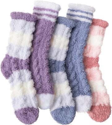 For Women 6 Pairs Soft Winter Non-Skid Cozy Fuzzy Solid Slipper Socks Adult-image