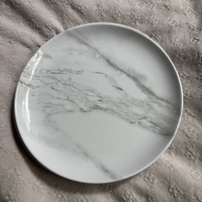 4 BETTER HOMES & GARDENS MELAMINE salad Plates White Gray Marbled 8 1/2 inches-image