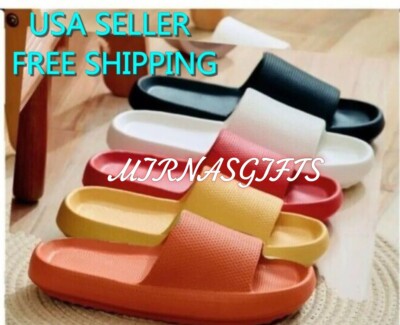 Womens Cozy Pillow Slides Anti-Slip Eva Sandals Slippers Outdoor  Summer-image