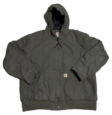 Vintage Carhartt Quilt Lined Jacket Mens XXL Grey Hooded Zip Up Workwear Canvas-image