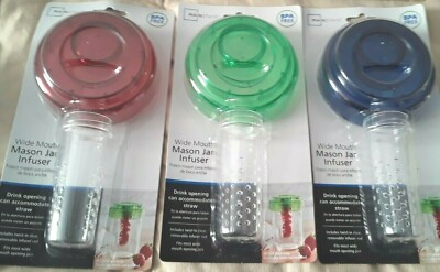 Mainstays Wide Mouth Mason Jar Lid And Infuser Lot #2 Red Blue Green BPA Free-image