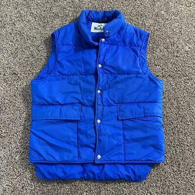 Vintage 80s Woolrich Puffer Vest Mens Sz S/M Down Filled Button Up Blue-image