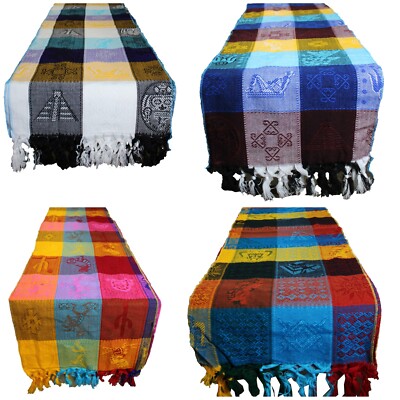 Mexican Mayan Table Runner Colorful Engraved Designs Lightweight 13.75