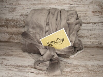 New ~ Women's Soft Cozy Tie-Front Robe Faux Sherpa Collar Grey Size XS / S-image